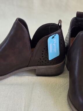 Vespose Dark Brown Perforated Leather Ankle Booties